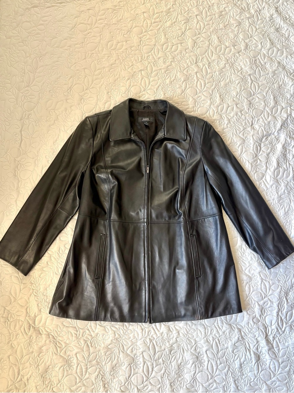 Alfani Genuine Leather Black Longline Jacket Coat Plus Size 3X